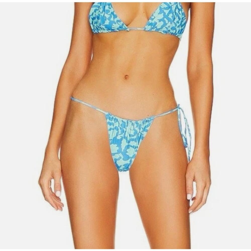 Stone Fox Swim Ocean Bloom River Blue Cheeky Thong XL Bikini Vacation Bottom NWT